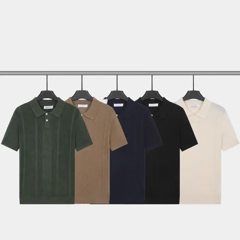 Polo en Tricot Homme Business Décontracté Été Soie de Glace Rafraîchissant Respirant Manches Courtes Coupe Ajustée Couleur Unie Texturé
