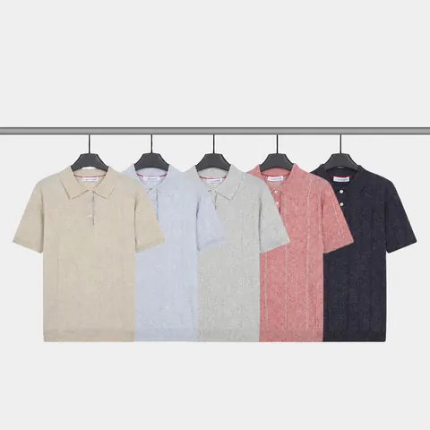 Polo en Tricot à Manches Courtes pour Hommes Soie Glacée Respirant Col Mouette Style Old Money Business Décontracté Top Homme