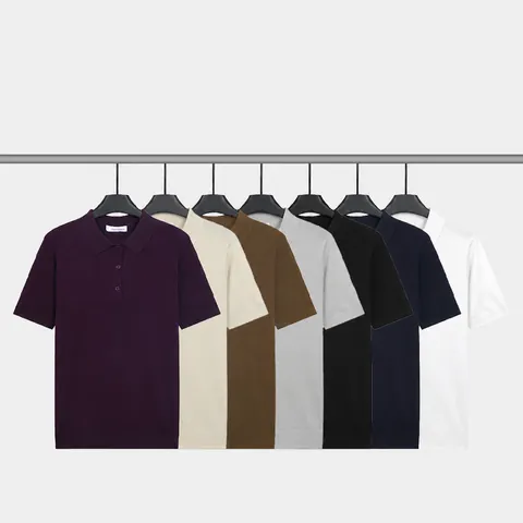 Men's Ice Silk Knitted Polo Shirt Short Sleeve Breathable Solid Color Slim Fit Casual Knitted Top For Summer