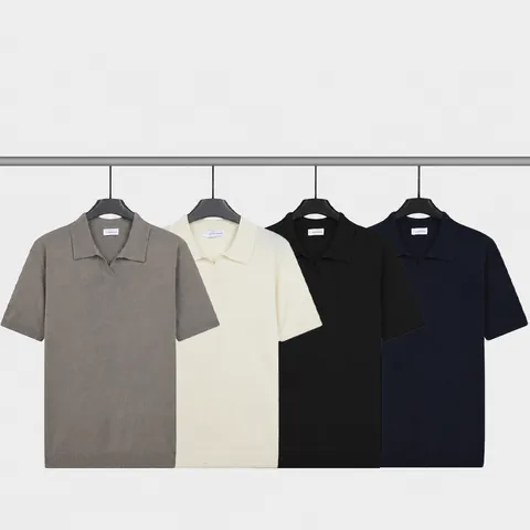 Polo en Maille de Soie Glacée pour Hommes Couleur Unie Manches Courtes Col Mouette Respirant Coupe Ajustée Haut en Tricot Décontracté