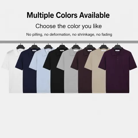 Men Summer Ice Silk Short Sleeve Polo Shirt Cooling Breathable Wrinkle Resistant Business Casual Knitted Top