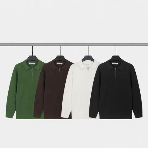 Maglione Polo da Uomo Business Casual con Mezza Zip Slim Fit Maglieria in Misto Viscosa a Tinta Unita Manica Lunga