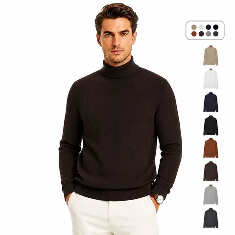 Heren Premium Coltrui Gebreide Trui Effen Kleur Lange Mouwen Slim Fit Zakelijk Casual Warm Top