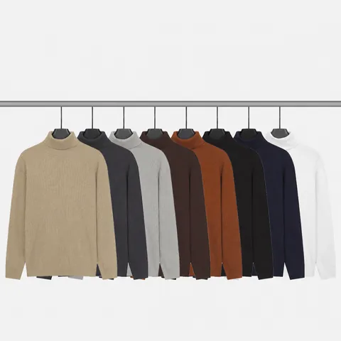 Heren Premium Coltrui Gebreide Trui Effen Kleur Lange Mouwen Slim Fit Zakelijk Casual Warm Top