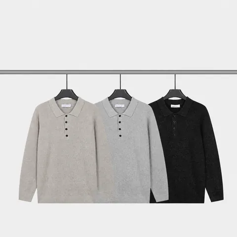 Maglione da Uomo in Maglia Casual con Collo Polo Manica Lunga Pullover a Costine Tinta Unita Slim Fit Top per Autunno Inverno