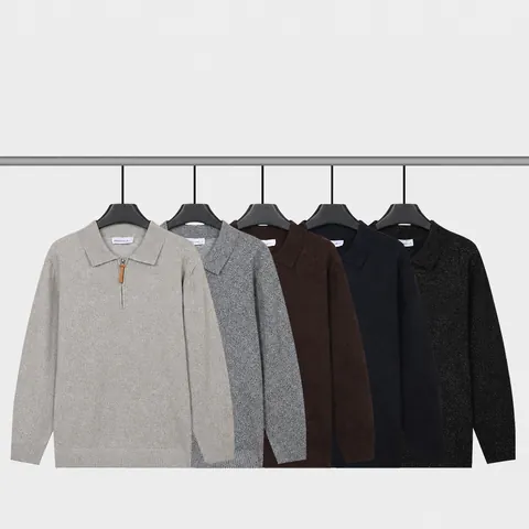 Jersey de Punto Informal de Negocios para Hombre de Manga Larga con Media Cremallera y Cuello Polo Pullover Cálido de Otoño Invierno