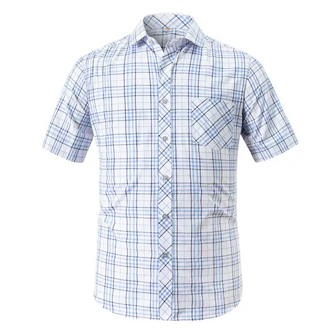 Herren Casual Kariertes Kurzarmhemd Baumwollmischung Slim Fit Bügelfrei Business Mode Karo-Top Mit Brusttasche