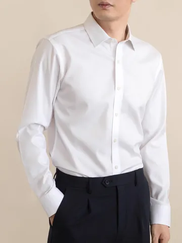 Camicia da Uomo Professionale Slim Fit Non Stiro a Maniche Lunghe in Poliestere Elasticizzato Tinta Unita Business Ufficio Lavoro Top