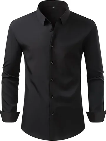 Men's Business Formal Dress Shirt Long Sleeve Four-Way Stretch Non-Iron Wrinkle-Resistant Solid Color Shirt With Black Buttons