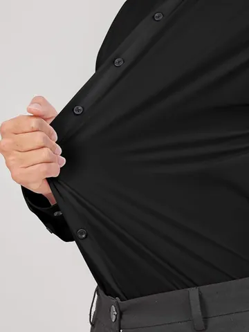 Men's Business Formal Dress Shirt Long Sleeve Four-Way Stretch Non-Iron Wrinkle-Resistant Solid Color Shirt With Black Buttons