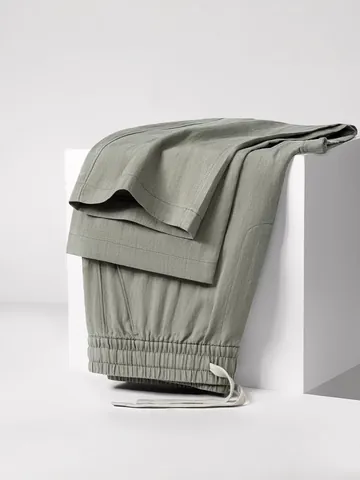 Pantaloni Casual Uomo in Lyocell Lino Estivi Traspiranti Gamba Dritta Coulisse Vita Elastica Spina di Pesce Tinta Unita Bottom