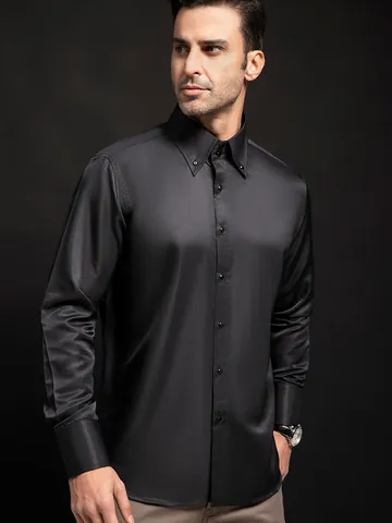 Camicia da Uomo in Poliestere Business Casual a Maniche Lunghe Con Bottoni in Strass Elegante Camicia Slim Fit Senza Stiro