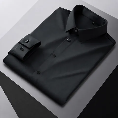 Camicia da Uomo Business Casual Elastica Non Stira a Maniche Lunghe Tinta Unita in Poliammide ed Elastan Senza Cuciture