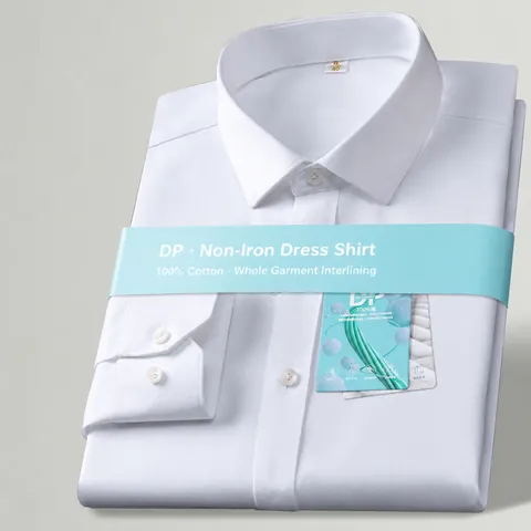 Chemise Formelle de Bureau pour Hommes en Pur Coton Manches Longues Sans Repassage Couleur Unie Col Rabattu Professionnelle