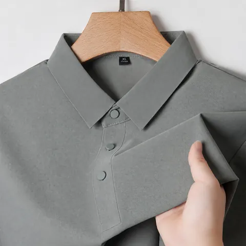 Men Summer Ice Silk Polo Shirt Cooling Breathable Short Sleeve Top Solid Color Minimalist Business Casual Sporty Male Clothing