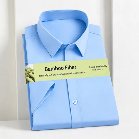 Camisa de Fibra de Bambú para Hombre Negocios y Desplazamiento Manga Corta Transpirable Color Sólido Sin Plancha Uniforme de Oficina Camisa Casual para Hombre