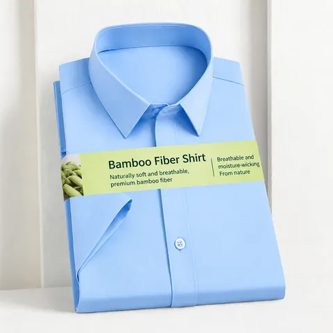 Men Business Commuting Bamboo Fiber Shirt Short Sleeve Breathable Solid Color Non-Ironing Office Uniform Casual Dress Shirt For Men