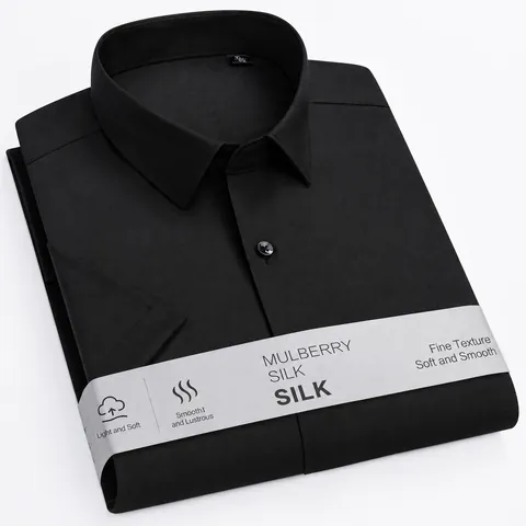 Camicia da Uomo a Maniche Corte in Seta di Gelso Modal Poliestere Antipiega Business Casual Lavoro Ufficio Bottoni Top