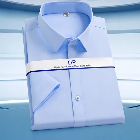 Men Business Casual Cotton Short Sleeve Shirt DP Non-Iron Wrinkle-Free High Count Cotton Solid Color Button Down Top