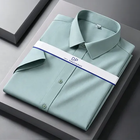 Camicia da Uomo a Maniche Corte in 100% Cotone Formale Business Senza Stiro Tinta Unita Camicia Regular Fit Facile da Stirare Top