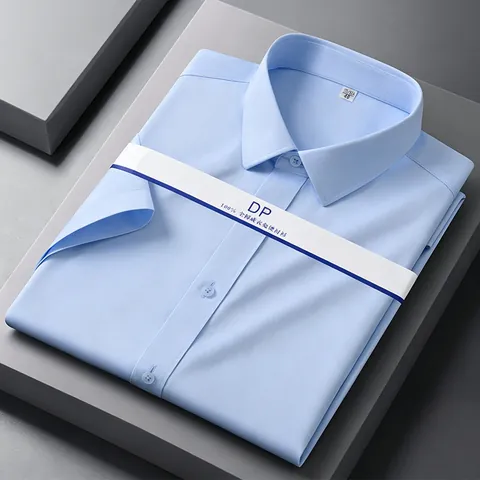 Camicia da Uomo a Maniche Corte in 100% Cotone Formale Business Senza Stiro Tinta Unita Camicia Regular Fit Facile da Stirare Top