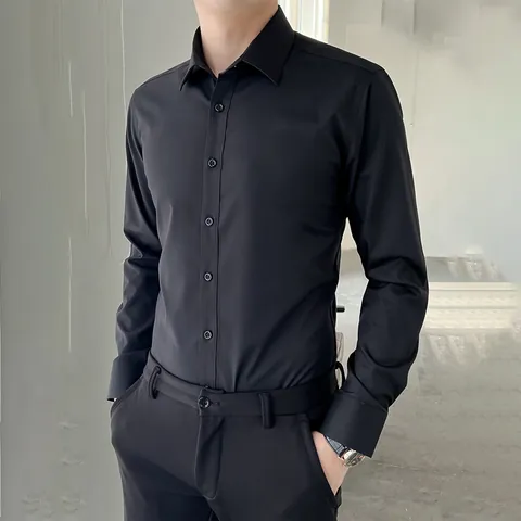 Men's Business Formal Shirt Cotton Blend Short Sleeve Dress Shirt Solid Color Slim Fit Work Uniform For Office Interview Wedding