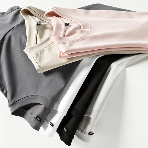 Maglietta a Maniche Corte da Uomo in Misto Cotone Lyocell Tencel Tinta Unita Girocollo Seta di Ghiaccio Raffreddamento Traspirante