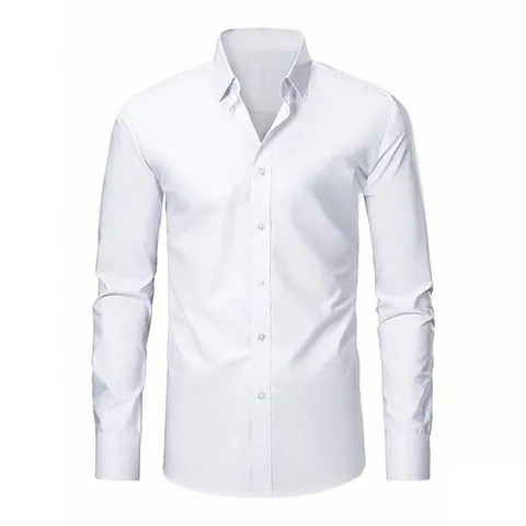 Camicia da Uomo Slim Fit a Manica Lunga Business Tinta Unita Non Stiro Ufficio Camicia Formale Smart Casual Top