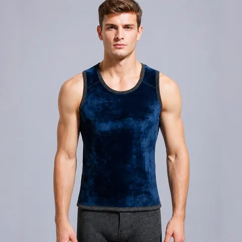 Men Casual Thermal Vest Cotton Fleece Lined Thickened Warm Sleeveless Top For Autumn Winter Middle-Aged Men Basic Solid Vest