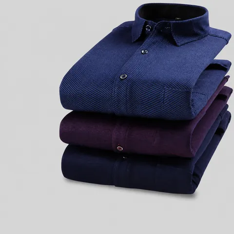 Chemise Doublée Polaire Homme Hiver Chaud Épais Manches Longues Business Couleur Unie Col Classique pour Hommes d'Âge Moyen
