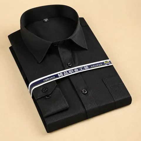 Chemise Homme Business Slim Fit Manches Longues Professionnelle Formelle Mélange Coton Polyester Respirant Couleur Unie Top