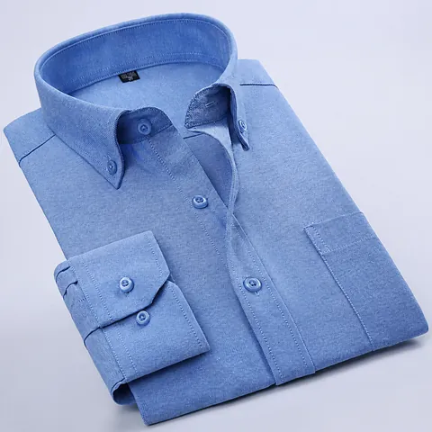 Camicia da Uomo a Maniche Lunghe in Misto Cotone Oxford Retro Casual Business Professionale Button Down Con Tasca sul Petto Senza Stiro