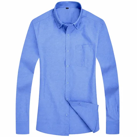 Camicia da Uomo a Maniche Lunghe in Misto Cotone Oxford Retro Casual Business Professionale Button Down Con Tasca sul Petto Senza Stiro