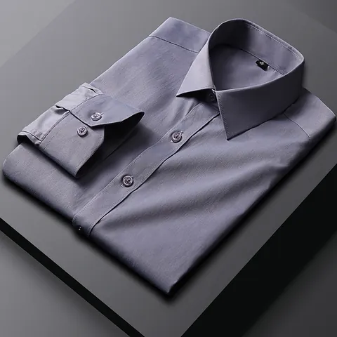 Men Business Casual Cotton Blend Shirt Solid Color Long Sleeve Regular Fit Professional Workwear Formal Top Office Daily Wear
