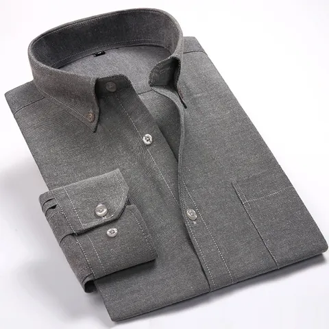 Herren Oxford Baumwollmischung Langarm Casual Hemd Reguläre Passform Button-Down Arbeitshemd Für Tägliches Büro Einfarbig Top
