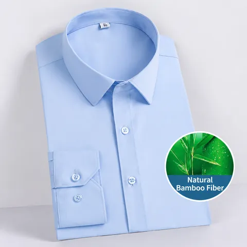 Camicia da Uomo Premium in Fibra di Bamboo Elasticizzata a Maniche Lunghe Slim Fit Business Casual Formale Tinta Unita per Ufficio Matrimonio