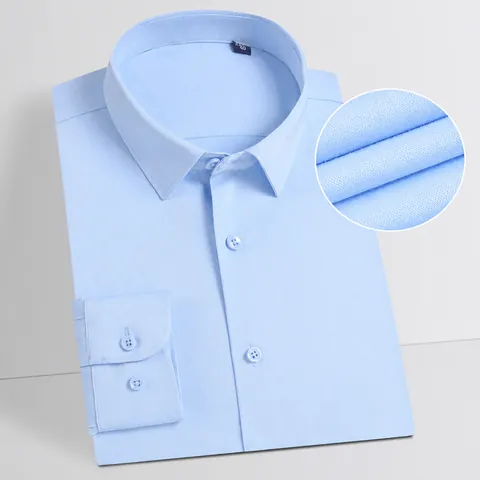 Chemise Formelle d'Affaires pour Hommes Mélange de Fibre de Bambou Polyester Manches Longues Coupe Ajustée sans Repassage