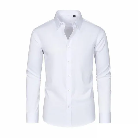 Camisa de Negocios Casual para Hombre Estiramiento en Cuatro Direcciones Manga Larga Sin Planchado Ajustada Cuello Cuadrado