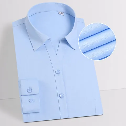 Camicia da Donna in Fibra di Bamboo Slim Fit Business No-Stiro Tinta Unita Manica Lunga Blusa da Ufficio Professionale Top