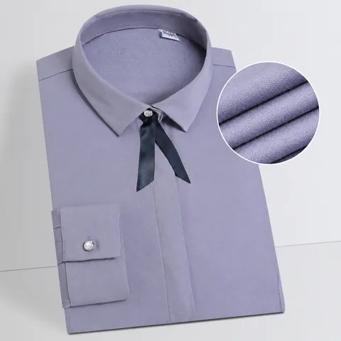 Camicia da Donna in Fibra di Bamboo Slim Fit Business No-Stiro Tinta Unita Manica Lunga Blusa da Ufficio Professionale Top
