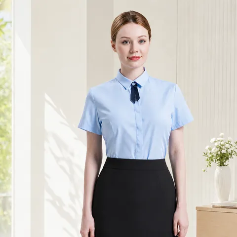 Chemisier Femme Business Coupe Cintrée Coton Polyester Col Carré Manches Longues Blanc Vêtements Professionnels Travail Avec Noeud Papillon