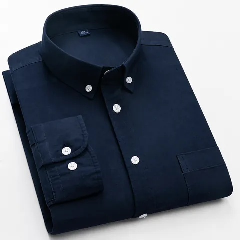 Chemise Homme Décontractée en Coton Oxford à Carreaux Manches Longues Col Boutonné Coupe Régulière Chemise à Rayures Poche