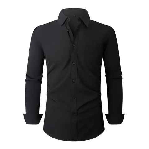 Camisa de Vestir Formal de Manga Larga para Hombre Elástica Resistente a las Arrugas Color Sólido Camisa de Oficina Casual