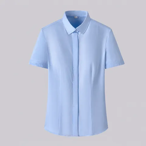 Women Slim Fit Cotton Non-Iron Shirt Business Casual Long Sleeve Short Sleeve Office Work Blouse Top Solid Color Button Down
