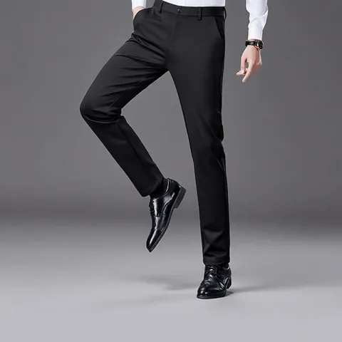 Men's Slim Fit Business Dress Pants Four-Way Stretch Straight Leg Formal Trousers Polyester Breathable Lightweight Bottom