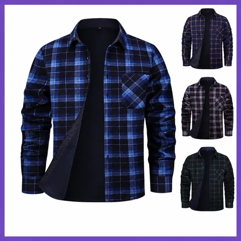 Camisa de Cuadros con Forro de Felpa para Hombre Top Térmico de Invierno de Manga Larga Gruesa y Cálida Casual Business