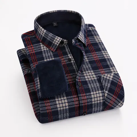 Camisa de Cuadros con Forro de Felpa para Hombre Top Térmico de Invierno de Manga Larga Gruesa y Cálida Casual Business