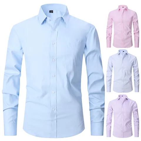 Herren Business Casual Langarmhemd Polyester Baumwollmischung Slim Fit Einfarbig Kariert Gestreift Button Down Arbeits Tops