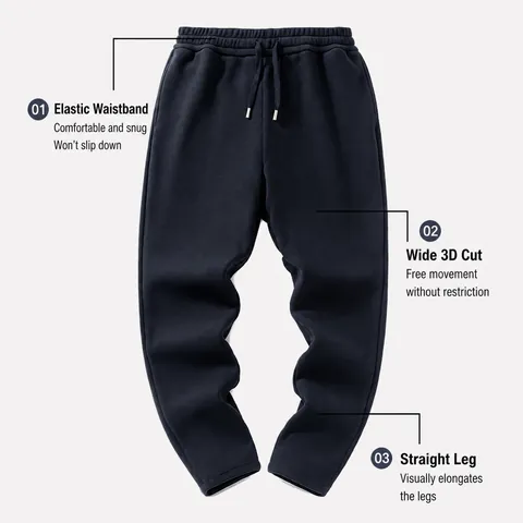Men's Wool Silk Blend Thermal Sweatpants Fleece Lined Thickened Straight Leg Joggers Loose Casual Winter Sports Pants
