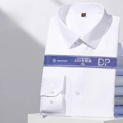 Hommes Femmes Unisexe Affaires Formelle Chemise Blanche Nombre 200 Pur Coton DP Sans Repassage Manches Longues Couleur Unie Travail Top